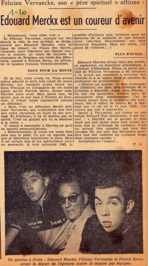 Recorte de Jornal sobre o jovem Edouard Merckx