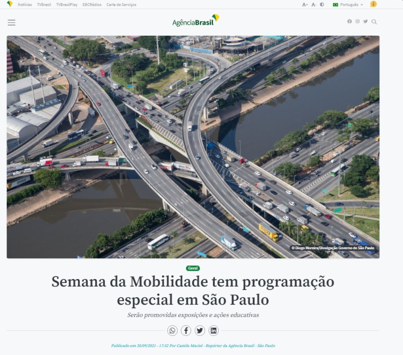 Publicação da Agência Brasil sobre a Semana de Mobilidade | Reprodução Internet