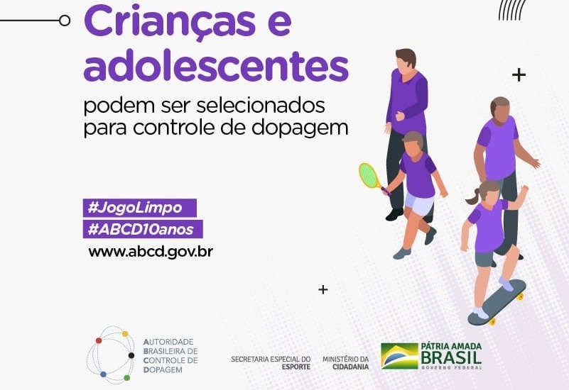 Campanha da ABCD alertando que criança e adolescentes podem ser testados contra o doping | Arte ABCD