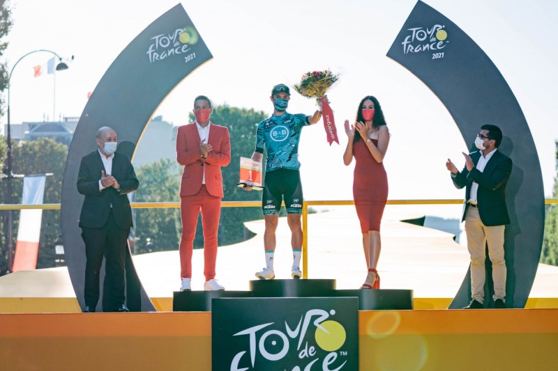Franck Bonnamour no pódio do Tour de France 2020 | Foto A.S.O.