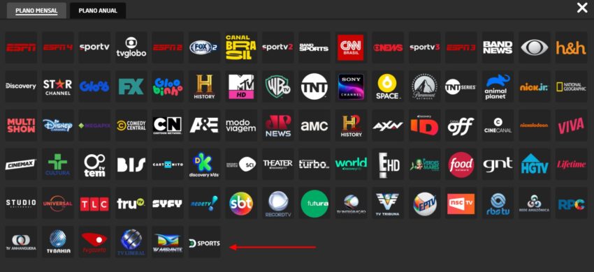 Lista de canais da DirecTV GO | Impressão de Tela