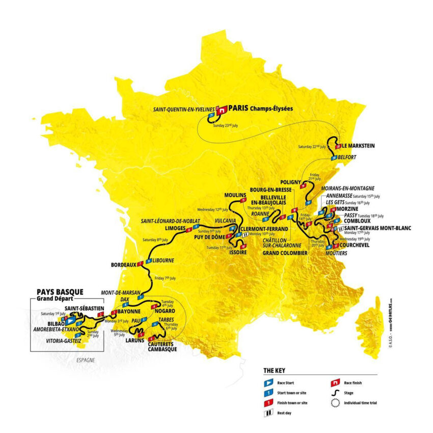Mapa do Tour de France 2023 - Imagem A.S.O.